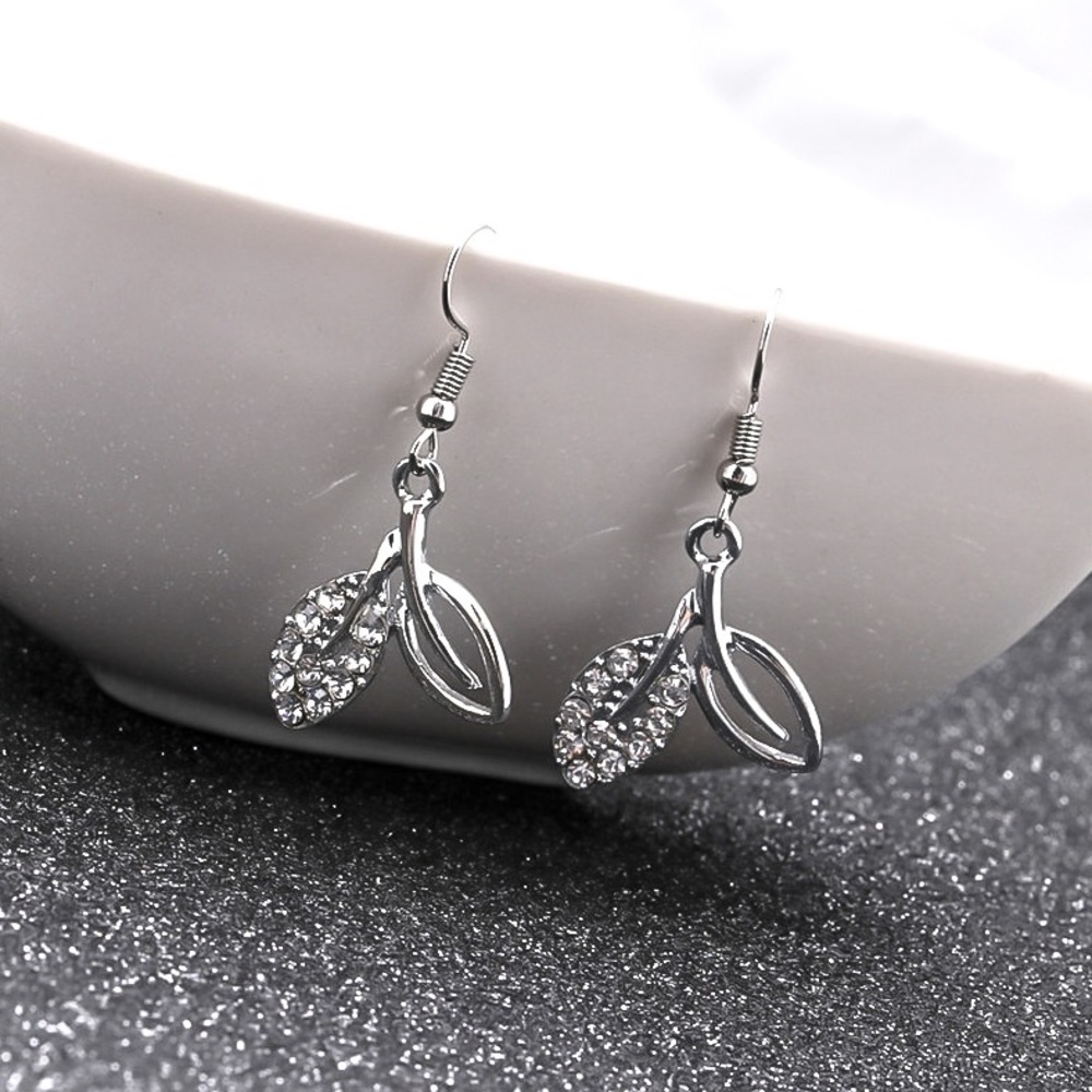 CLOSEOUT!  Silver Leaf CZ Dangle Earrings - Picture 2 of 6